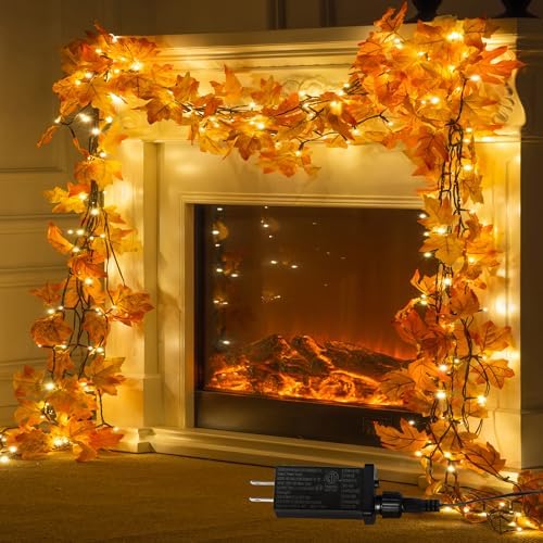 66ft Maple Leaves 200LED String Lights Fall Decor for Home Lighted Fall Garland Decorations Thanksgiving Halloween Decor Full String Lights for Indoor Room Autumn Harvest by Clycaloor