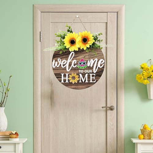 Interchangeable Welcome Sign for Front Door with 4 Seasonal Wreaths 21 Changeable Icons, Farmhouse Rustic Outdoor Welcome Signs Porch, Spring Winter Fall Decorations for Home House Warming Gifts - Image 4
