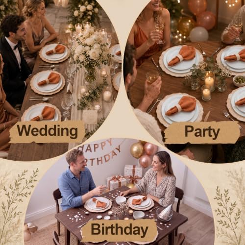 24 Pcs 13" Wooden Textured Charger Plates with Napkin Ring, White - Image 5