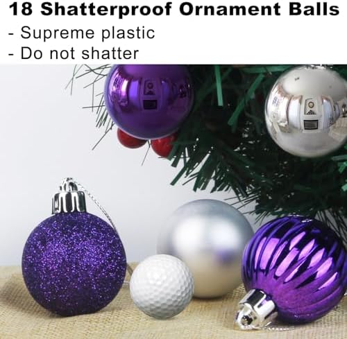 Purple & Silver 2.5" Christmas Balls Christmas Tree Decoration Ornaments Shatterproof Hanging Balls for Birthday Halloween Holiday Wedding Decorations Set of 18pcs - Image 3