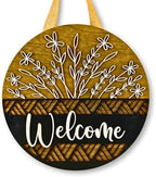 12" 3D Welcome Sign for Front Door Decor - Rustic Round Wood Wreath Wall Hanging - Modern Farmhouse Porch Decor - Housewarming, Wedding & New Home Gift - Spring Summer Decoration by aoiame