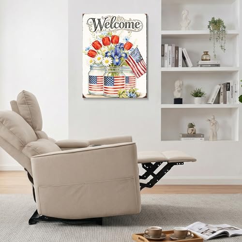 HomeifHue July 4th Patriotic Canvas Wall Art 4th of July USA Decorations American Flag Painting Picture Patriotic Floral Mason Jar USA Flag Poster Independence Day Home Decor(F1 24x36in) - Image 3