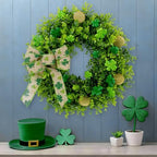 22" St Patrick's Day Wreath with Boxwood & Bow Decorations for Front Door - Image 5