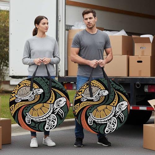 30 Inch Round Storage Bag 1 Pack,Polynesia Sea Turtle Waterproof Wreath Storage Container with Handles&Zipper Traditional Tribe Ocean Life Closet Organizer Bags Garland Box - Image 4