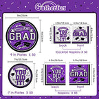 Graduation Party Supplies Dinnerware Set purple Disposable dinner paper plates dessert paper plates and Napkins for Congrats Grad Party Decorations, Serve 50 - Image 2