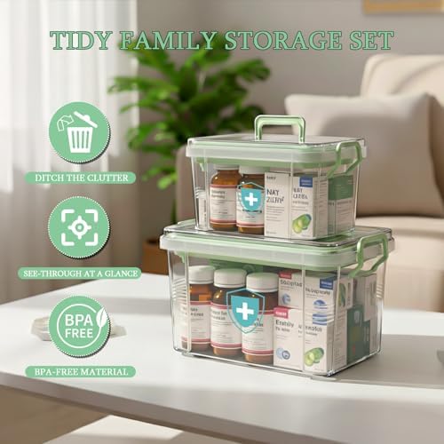 ANYPROLUS 2 Pack Clear Medicine Organizer Box with Handle, Plastic Medicine Container with Tray First Aid Box Empty, Thickened Medicine Storage Organizer Multipurpose Medication Organizer Storage - Image 3