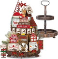 Nuogo 24 Pcs Christmas Tiered Tray Decorations Set and 2 Tiered Tray Stand With Handle - Winter Table Tabletop Snowman Decor for Home Farmhouse Hot Cocoa by Nuogo