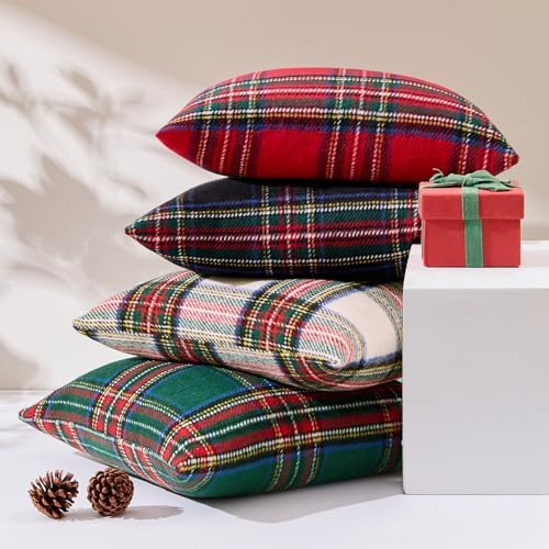 MIULEE Christmas Plaid Decorative Pillow Covers Set of 2 18x18inch Red - Image 3
