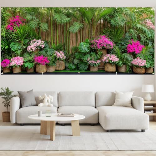 7x16FT Spring Summer Flower Fence Tropical Flowers Garage Door Banner Summer Tropical Leaves Garage Door Cover Decoration - Image 6