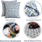 Ridhi Block Print Light Steel Blue Pillow Cover 16" x 16" (Pack of 2) Decorative Couch Pillows for Living Room, Chic Boho Cute Outdoor Pillows Covers Gifts for Spring, Easter and Valentine - Image 4