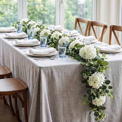 6ft White Hydrangeas Artificial Floral Garland Decoration for Mantle - Image 3