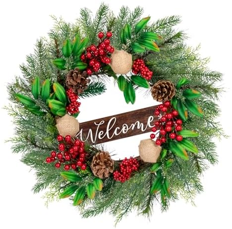 Christmas Wreaths for Front Door Decor Flower, 20" Xmas Berries by Culudea