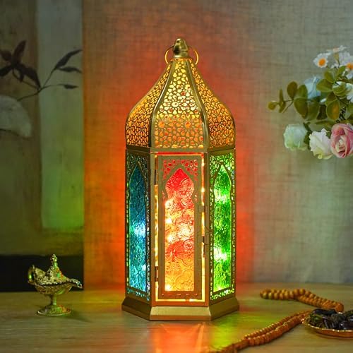 TRIROCKS Moroccan Lantern – 12'' Gold Hexagonal Candle Lantern with Tempered Glass & Hollow-Out Design, Decorative Indoor Outdoor Ramadan Lantern for Garden Yard Patio Wedding Parties Events by TRIROCKS