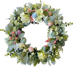 Easter Wreaths for Front Door, 20 inch Easter Door Wreath Decorations with Eggs Lambs Ear Leaves, Artificial Spring Wreath with Hydrangeas Flowers for Home Wall Window Farmhouse Decor by CIROASES