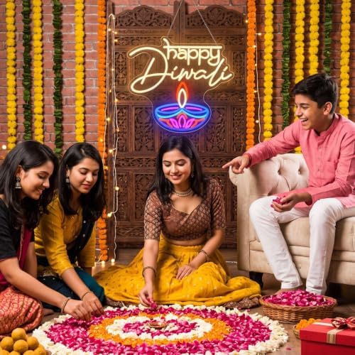 Zhengmy Happy Diwali Neon Sign, USB Powered LED Light for Wall Decor - Image 5