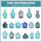 Colored Glass Vases Bulk 32 Pcs - Assorted Vintage Bud Vases for Wedding Centerpieces, Rustic Embossed Glass Bottles for Table Decor, Home Floral Arrangements with Blue Series (2-6 Inch) - Image 4