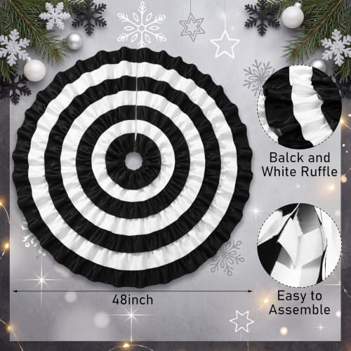 Civaner 48'' Christmas Black and White Tree Skirt, Ruffle Farmhouse Mat - Image 2
