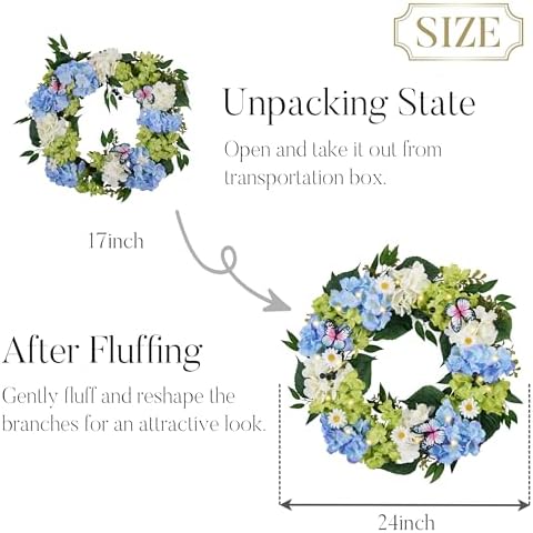 Valery Madelyn 24" Hydrangeas Spring Summer Wreaths for Front Door - Image 5
