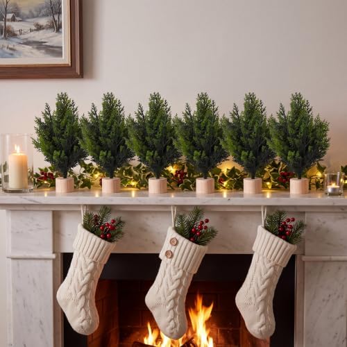 Soulchen 6 Pcs Mini Cedar Christmas Tree, 12" Artificial Tree with Base - Image 4