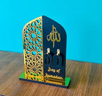 2 Pieces Wood Ramadan Decorations Islamic Eid Mubarak Kareem Table Sign Moon Hollow Star Ornament for Muslim Party Tabletop Decor Home Art Craft Decoration Golden Moon (Black, Medium - 8"W x 12"H) - Image 5
