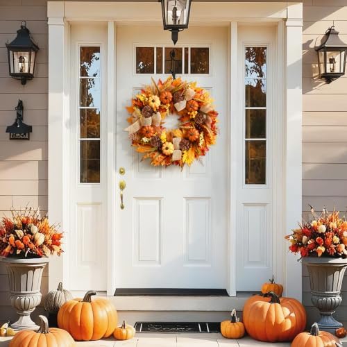 Fall Wreaths for Front Door Outside, 2 Pack Fall Door Wreath, 20 Inch - Image 3