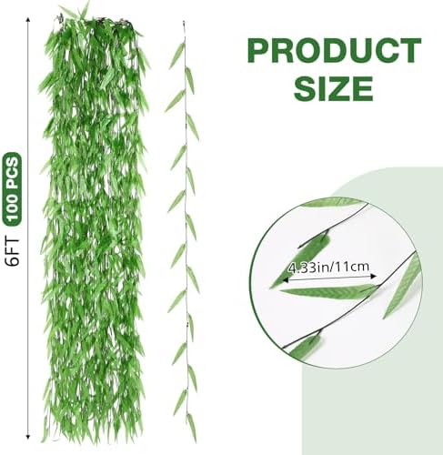 Riceshoot 200 Pcs 1200 ft Artificial Hanging Vines Green Garland Willow - Image 2