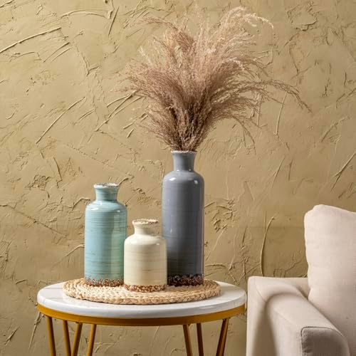 Ceramic Vases Set of 3, Modern Rustic Decorative Flower Vases for Farmhouse Home Decor, Table Shelf Mantel, Living Room, Entryway, Kitchen Centerpiece – Modern Rustic - Image 2