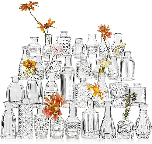 Glass Bud Vase Set of 32 Pcs, Small Glass Vases for Flowers by SUJUN