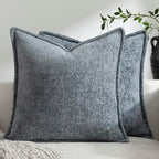 DEZENE Pack of 2 Dusty Blue Decorative Throw Pillow Covers 22x22 Cozy Soft Chenille Accent Vintage Square Couch Pillow Covers for Home Decor Bed Sofa Living Room by DEZENE