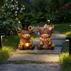 Retisee 2 Pcs Solar Highland Cow Garden Statue LED Light Resin Outdoor - Image 3