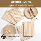 Native Fab Cloth Napkins 18x18 inches, 100% Cotton Vintage Stripped Dinner Napkins, Set of 12, Soft Breathable Absorbent, Machine Washable Cloth Napkins, Yellow Beige - Image 6