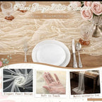 Beige 10 Pcs Pearl Gauze Table Runner 120 Inch 10ft Pearl Sheer Tulle Table Cloth Centerpieces for Home Wedding Birthday Bridal Baby Shower Party Favor Holiday Dining Decorations - Image 3