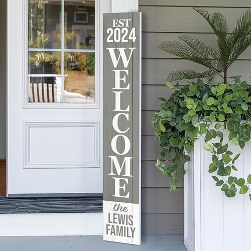Personalized Welcome Sign for Front Door, Custom Welcome Sign for Porch Outdoor Welcome Home Decorations, 48"x8" PVC Sign (Design 19) by BasicFundamentals