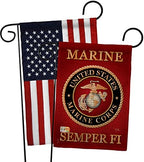 Marine Corps Burlap Garden Flag - Pack Armed Forces USMC Semper Fi United State American Military Veteran Retire Official USA Applique - House Banner Small Yard Gift Double-Sided Made in 13 X 18.5 by Breeze+Decor
