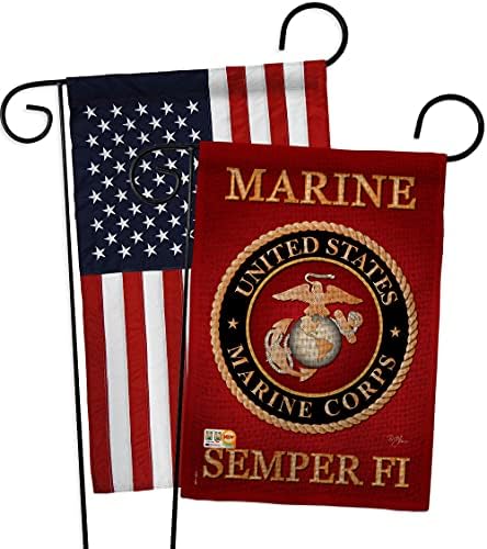 Marine Corps Burlap Garden Flag - Pack Armed Forces USMC Semper Fi United State American Military Veteran Retire Official USA Applique - House Banner Small Yard Gift Double-Sided Made in 13 X 18.5 by Breeze+Decor