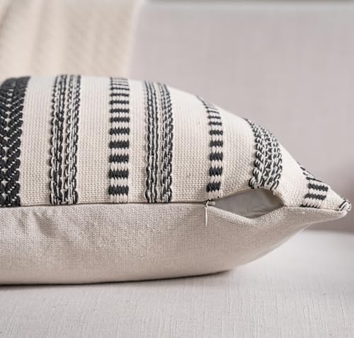 Cethom Black Boho Lumbar Pillow Covers 14x36 Long, Stripe Textured Decorative Couch Pillow Cases for Bed, Sofa, Living Room, Bedroom, Farmhouse Home Accent Cushion Covers, Pack of 1 - Image 2