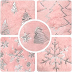 Pink Christmas Stockings Set of 5 - Lage Elegant Faux Fur Xmas Stockings with Silver Christmas Tree Snowflake Designs, Pink Christmas Decoration for Holiday Party Home - Image 4