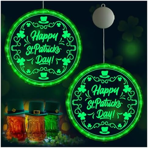 St. Patricks Day Decoration Window Light, Lighted Up Green LED Light, 2Pack by ZAUGONTW