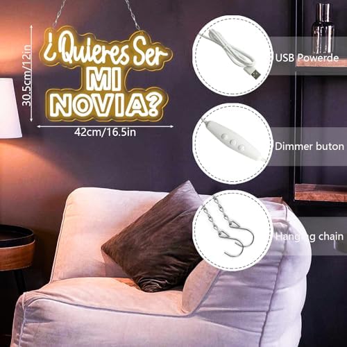 Quieras Ser Mi Novia Neon Sign Spanish Proposal LED Light Up sign for Wedding Anniversary Valentine Decoration Led Neon Light Sign for Engagement Bedroom Home Wall Decor Gift for Her - Image 5