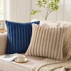 Pallene Faux Fur Decorative Throw Pillow Covers 18x18 Set of 2, Navy Blue - Image 5