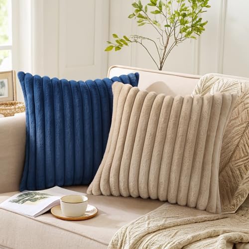 Pallene Faux Fur Decorative Throw Pillow Covers 22x22 Set of 2, Navy Blue - Image 5