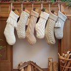 steo spce 6 Pack Vintage Knit Christmas Stockings – White Beige Apricot Rustic Boho Farmhouse Cable Knitted Holiday Set by steo+spce