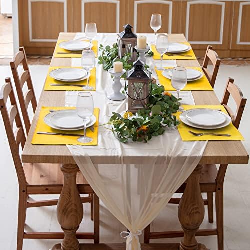 Cloth Yellow Placemats Set of 8, Linen Type Fabric Placemats Machine Washable Heat Resistant Placemats Polyester Place Mats for Halloween, Thanksgiving and Christmas Dining Table (Yellow) - Image 6