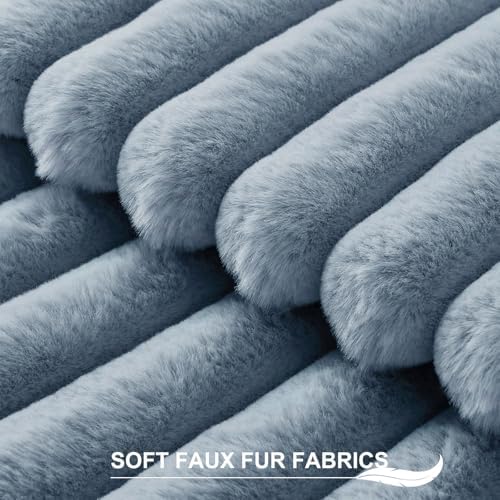 Pallene Faux Fur Decorative Throw Pillow Covers 26x26 Set of 2, Blue Grey - Image 2