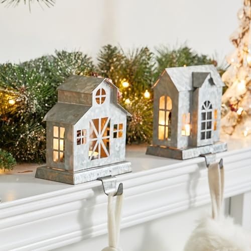 Glitzhome Galvanized Christmas Stocking Holder, Set of 3 Rustic Mantel Hooks for Fireplace, Heavy Duty Metal Sock Hangers with Country Farmhouse Design, Party Decorations for Holiday Home - Image 3