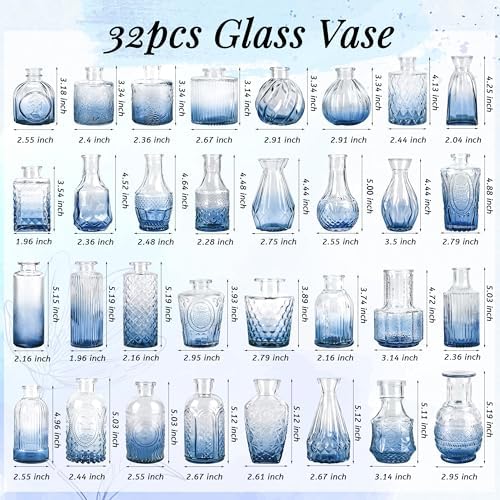 Der Rose 32pcs Blue Bud Vases in Bulk Small Vases for Home Office Decor - Image 3