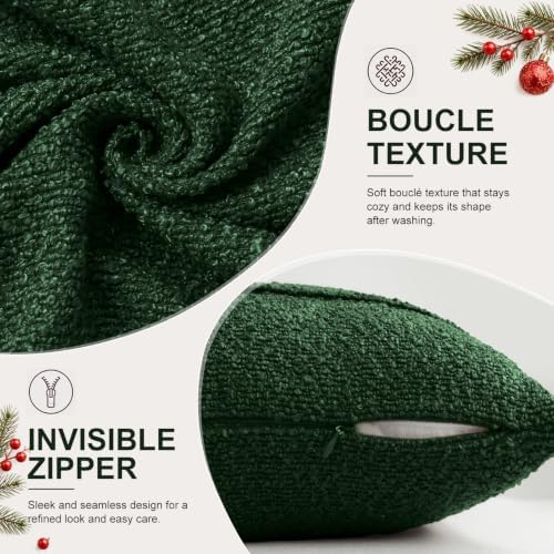 YCOLL Christmas Green Boucle Pillow Covers 22x22 Set of 2, Textured Christmas Pillow Covers with Striped Design, Soft Farmhouse Decorative Throw Pillow Covers for Christmas Decor - Image 2