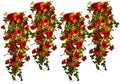 RECUTMS 4Pcs Artificial Red Rose Fake Hanging Flowers Plants with Lights by RECUTMS