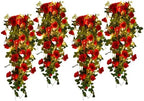 RECUTMS 4Pcs Artificial Red Rose Fake Hanging Flowers Plants with Lights by RECUTMS