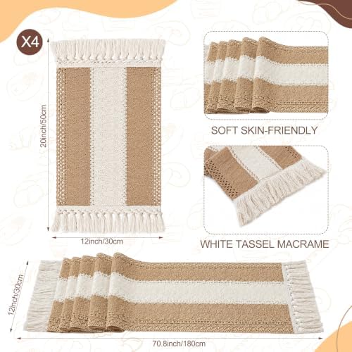 4 Sets Khaki Kitchen Decor,Table Setting Decor with Round Woven,Rectangular,Wooden Bead Napkin Rings,Cloth Napkins,Table Runner & Storage Basket,Natural Burlap Cotton for Kitchen Dining Table Home - Image 3